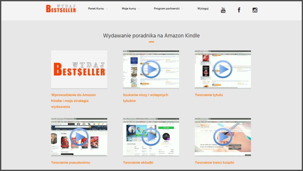 Kurs Wydaj Bestseller – widok panelu kursu