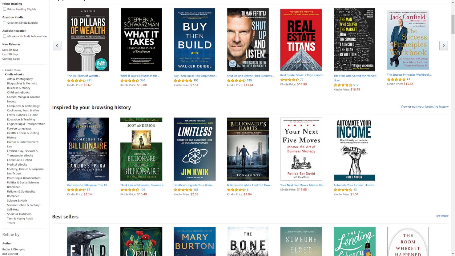 Kategorie książek oraz bestsellery w Kindle Store
